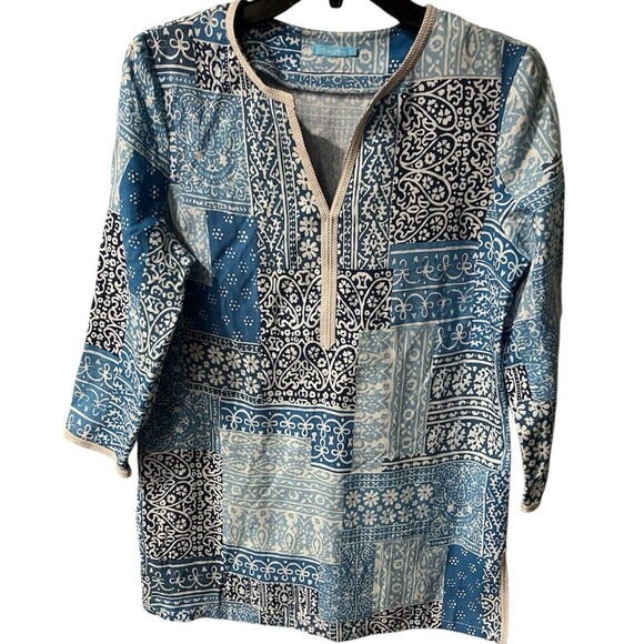 J MCLAUGHLIN Top Womens S Pullover Paisley Tunic Casual Longline Patchwork boho - Picture 1 of 8